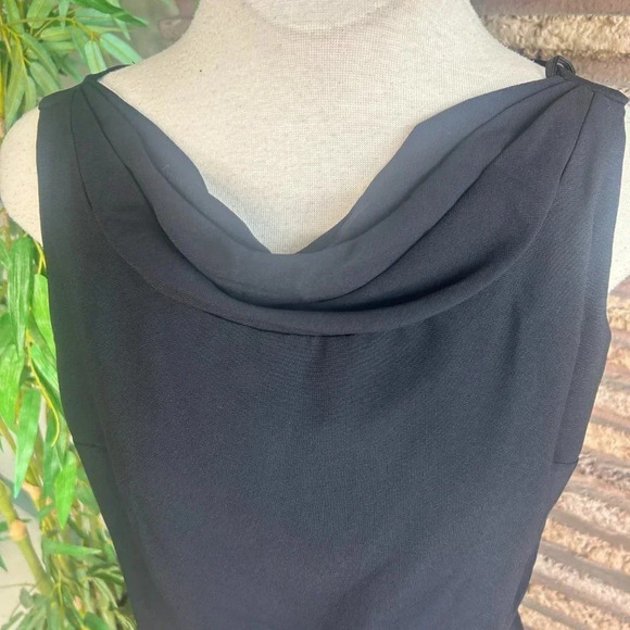Vintage 60s Black Draped Neckline Sleeveless Wiggle Tea Dress Bobbie Brooks - Picture 4 of 6